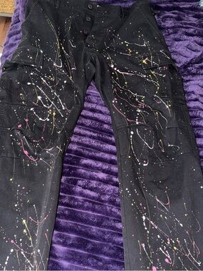 Fashion Nova Black Paint-Splatter Cargo Pants